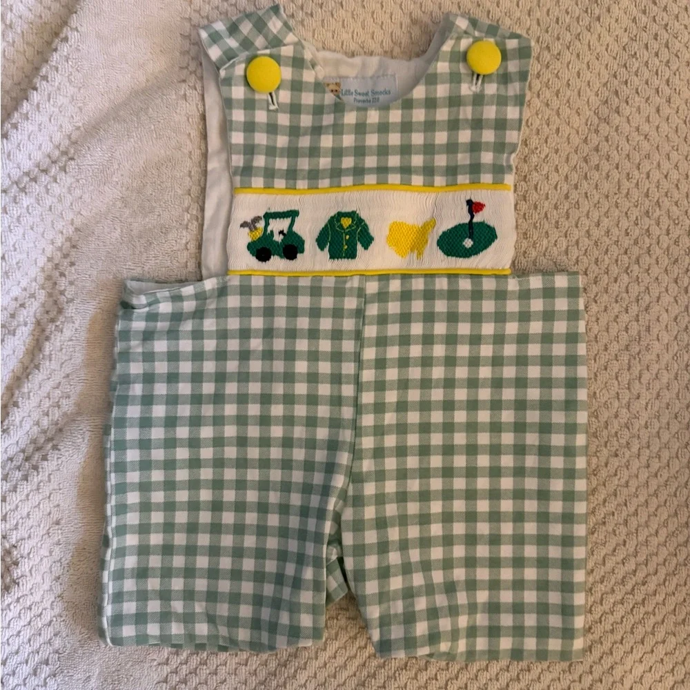 Kids Golf-Themed Masters Romper Smocked Green
